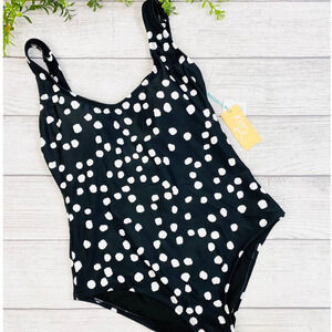 NEW KONA SOL Black & White Polka Dot Bathingsuit SM